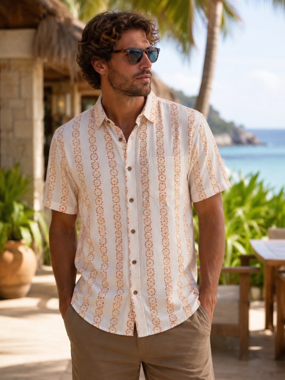 Vissla Solar Spirals Eco Linen Organic Cotton Shirt Button Up Short Sleeve Large